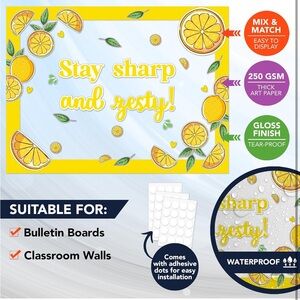 Decorably 64 Pcs Cutouts Lemon Bulletin Board Decorations Set with Borders